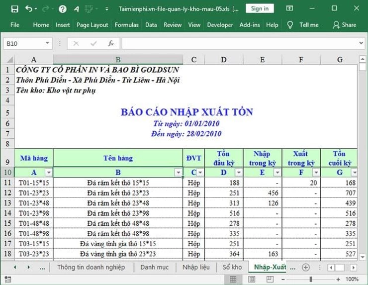 FILE EXCEL QUẢN LÝ KHO ĐƠN GIẢN