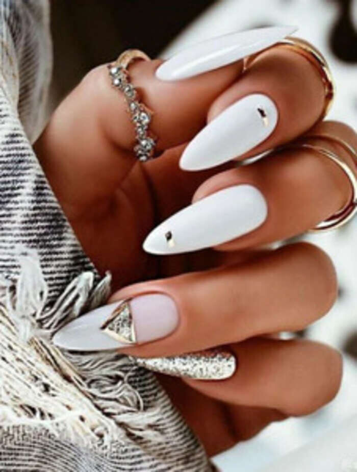 Glittery Gold White Manicure - Cupcakes & Cashmere