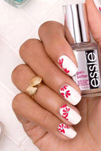 white-nails-with-tropical-flowers