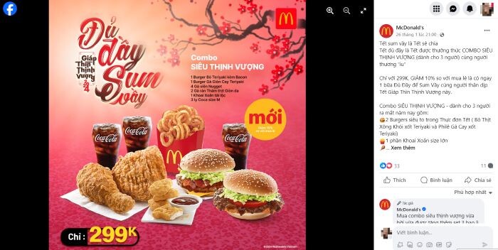 Bài viết quảng cáo đồ ăn của KFC trên Fanpage