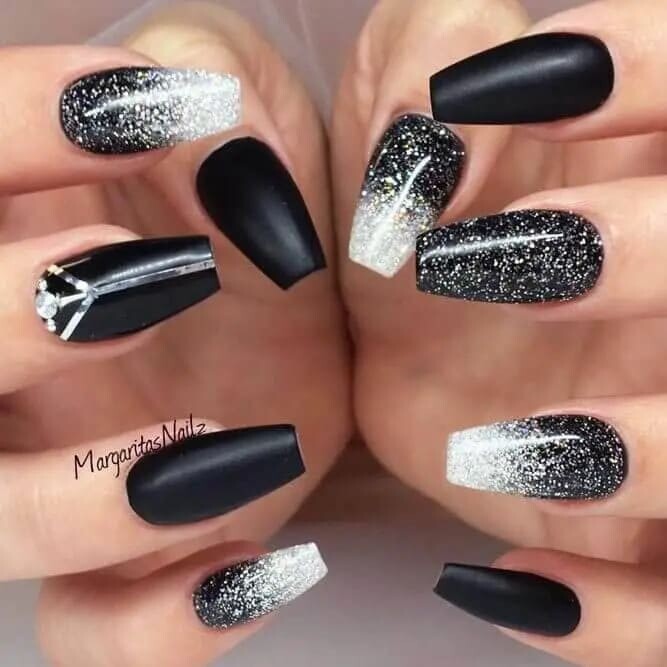 Black and deals silver nail designs