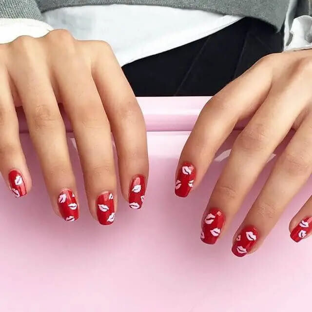 cute-kisses-red-white-lips-nail