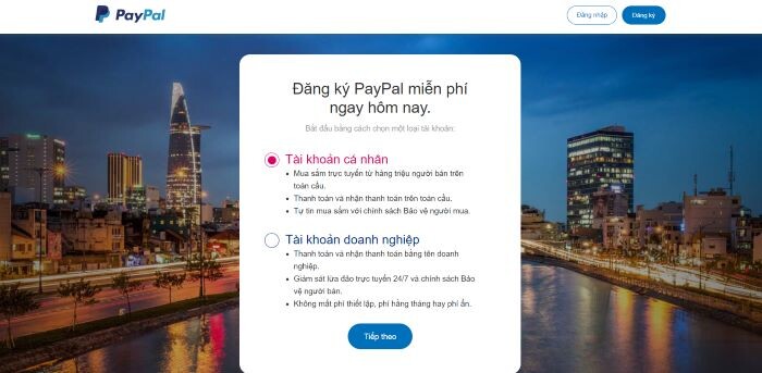 Cách đăng ký Paypal - Bước 2