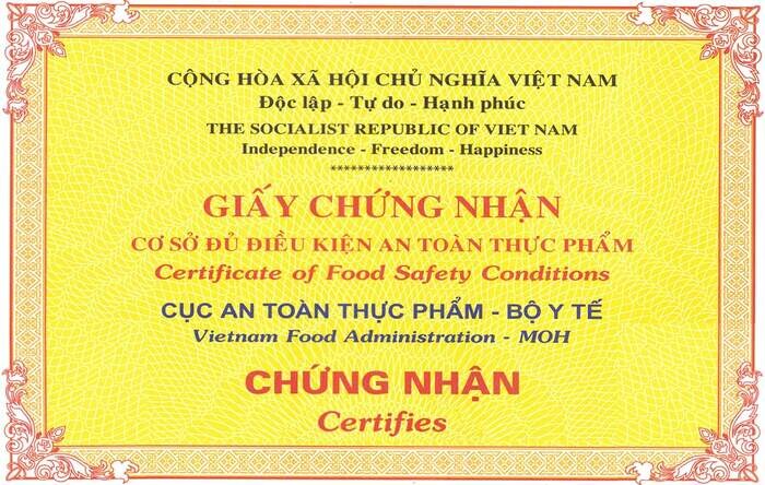 Giấy phép vệ sinh an toàn thực phẩm nhà hàng