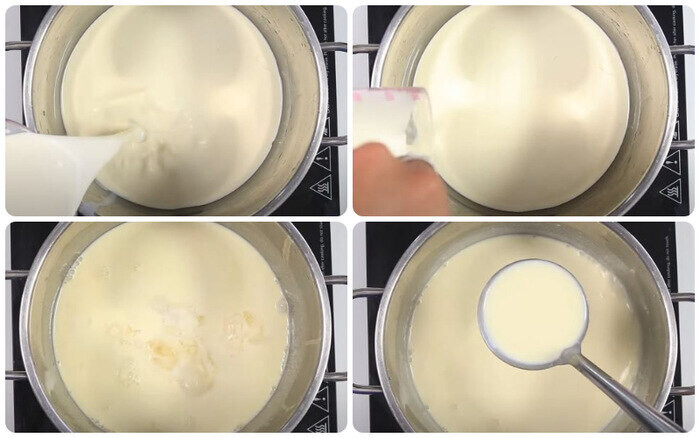 Đun hỗn hợp kem sữa Panna Cotta