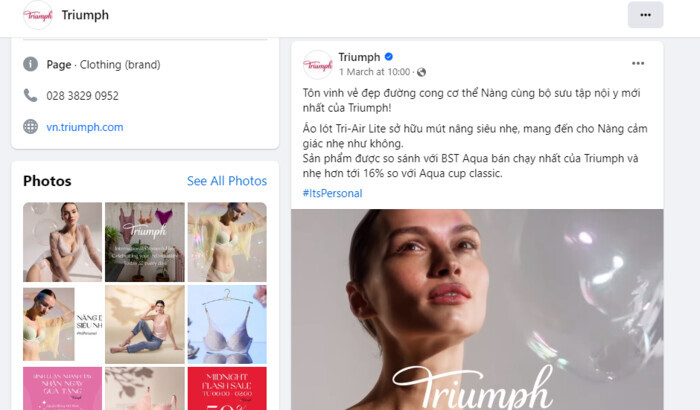 Bài viết quảng cáo đồ lót ngắn gọn hãng Triumph