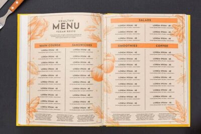 Thiết kế menu quán ăn dạng quyển