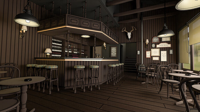 Thiết kế quán pub nhỏ bản 3D
