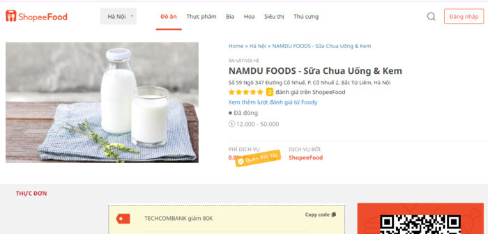 Bán sữa chua uống trên app Shopee Food