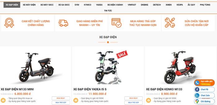 Website cửa hàng bán xe đạp điện