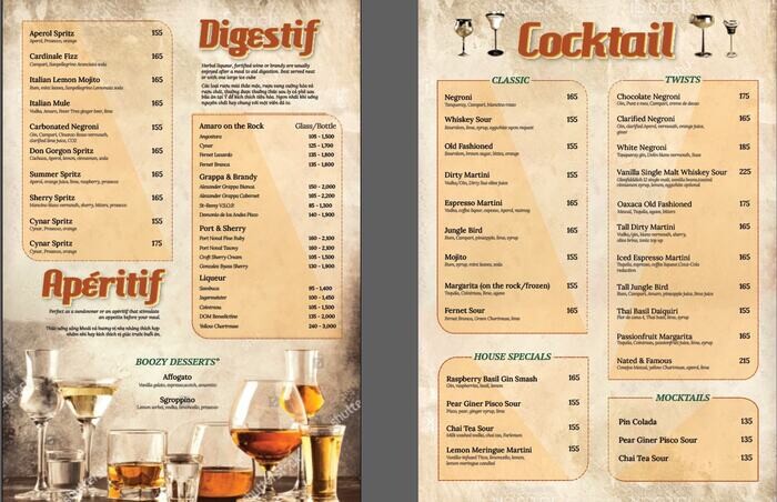 Thiết kế menu rượu trong bar theo concept quán