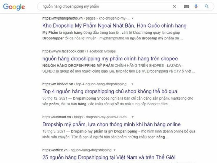 Tìm nguồn hàng Dropshipping trên Google 