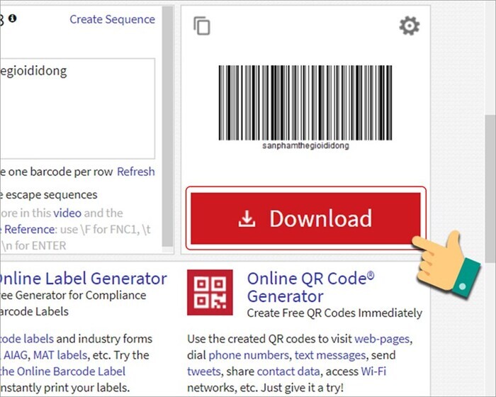 Download sau khi tạo mã Barcode 