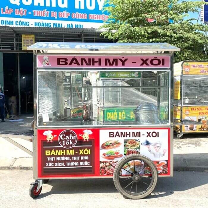 Xe đẩy bán bánh mì, xôi hiện đại