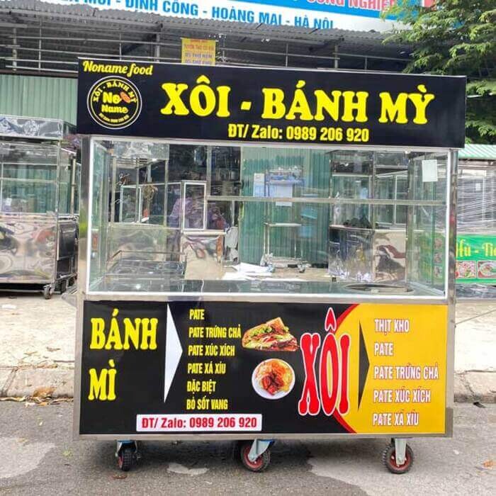 Xe đẩy bán xôi, bánh mì có bàn chế biến rộng rãi 