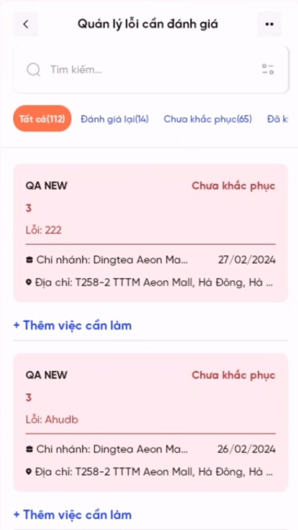 Chọn lỗi từ danh sách lỗi